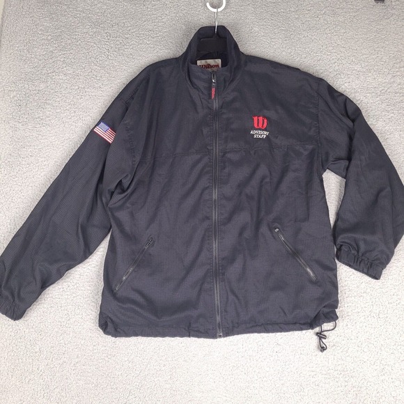 Vintage Wilson Jacket‎ Mens XL Black Advisory Staff Windbreaker Lined Full Zip - Picture 1 of 16